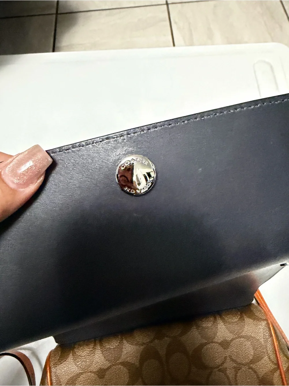 Brown and Black Crossbody Bag with Orange Accents grey reversible